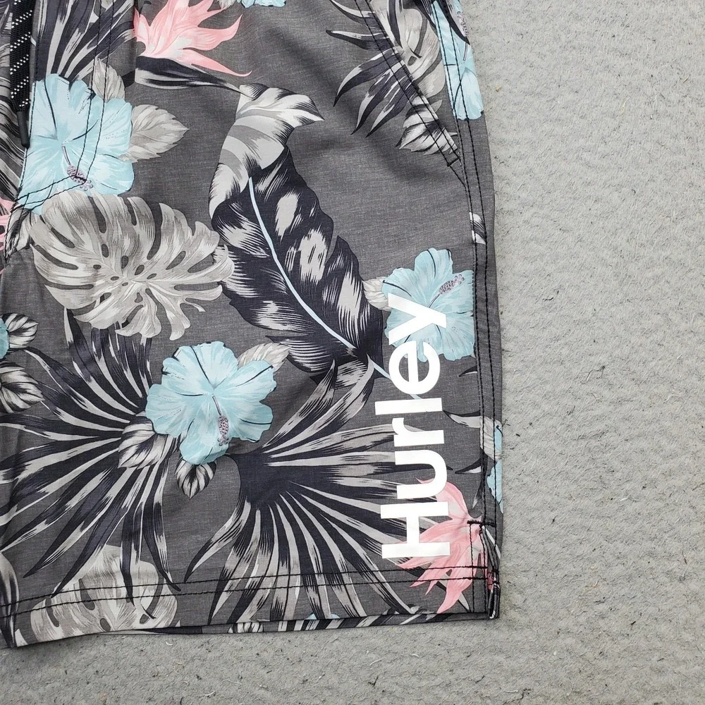 Hurley Board Shorts Mens Medium Multi Floral Print Side Slit Surf Drawstring